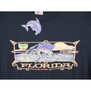 Fruit Of The Loom Vintage Blue Casual Vacation Souvenir Graphic T-Shirt Size L